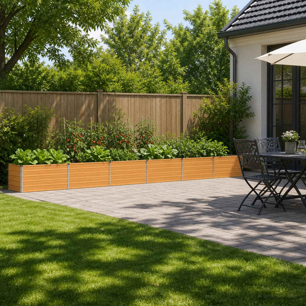 Raised Garden Bed 600 x 80 x 55 cm Galvanised Steel Wood Natural