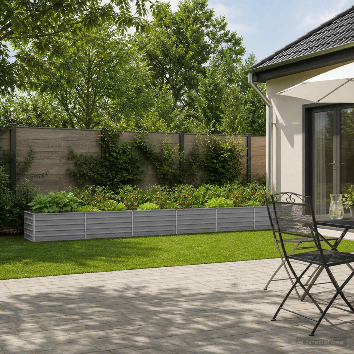 Raised Garden Bed 600 x 80 x 55 cm Galvanised Steel Grey
