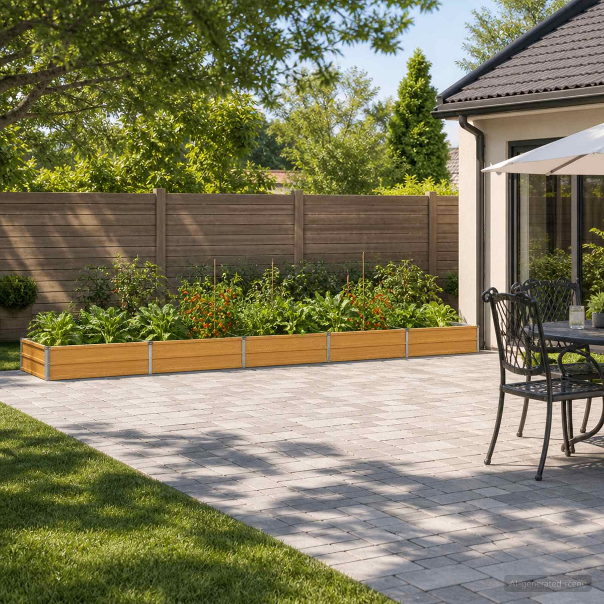 Raised Garden Bed 400 x 80 x 24 cm Galvanised Steel Wood Natural