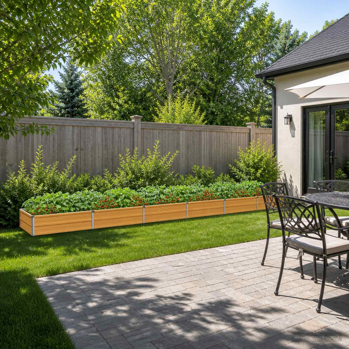 Raised Garden Bed 480 x 80 x 24 cm Galvanised Steel Wood Natural