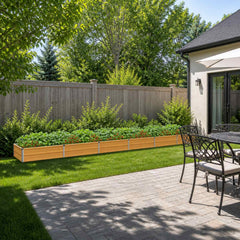 Raised Garden Bed 480 x 80 x 24 cm Galvanised Steel Wood Natural