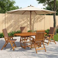 5-Piece Garden Dining Set Natural Solid Acacia Wood 4-Seater Taupe Oval