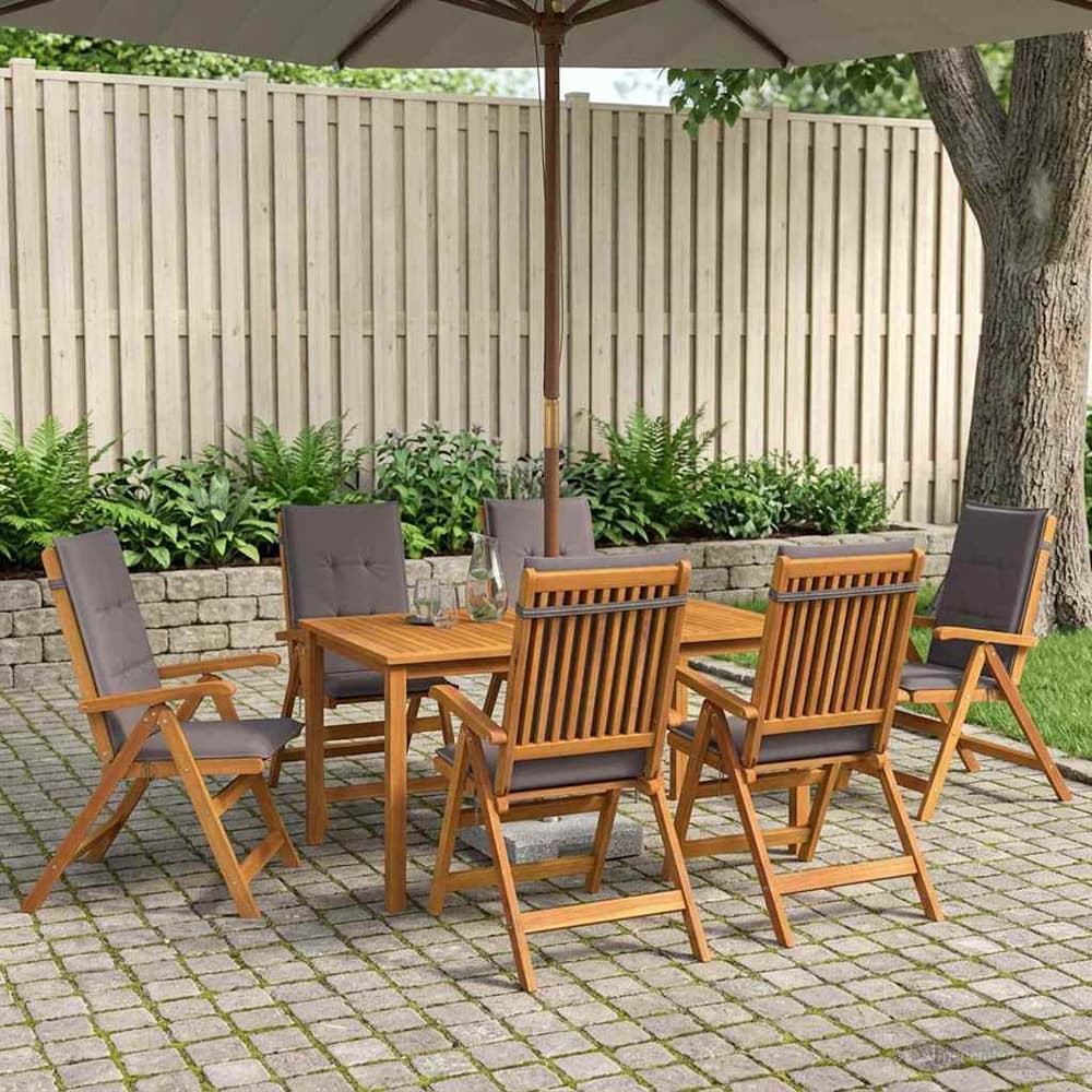 7-Piece Garden Dining Set Natural Solid Acacia Wood with anthracite cushion 6