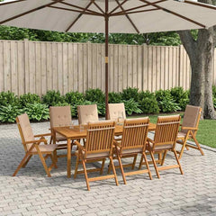7-Piece Garden Dining Set Natural Solid Acacia Wood with beige cushion 8
