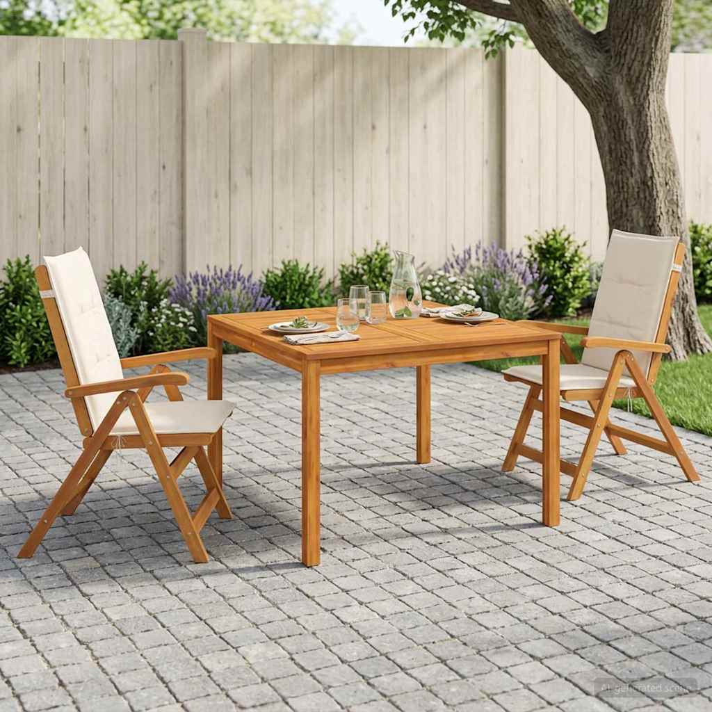 Garden Dining Set Natural Solid Acacia Wood with cream white cushion 2