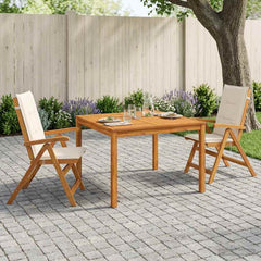 Garden Dining Set Natural Solid Acacia Wood with cream white cushion 2