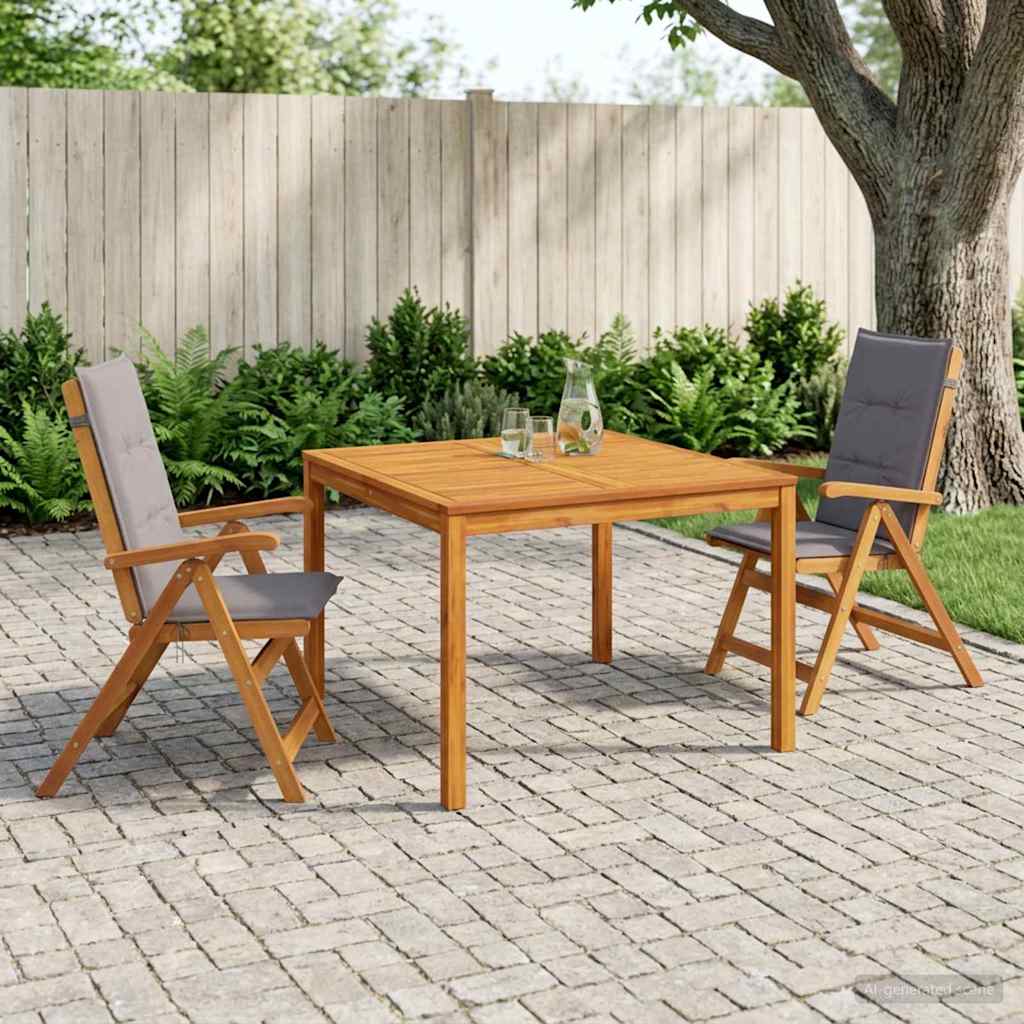 Garden Dining Set Natural Solid Acacia Wood with anthracite cushion 2