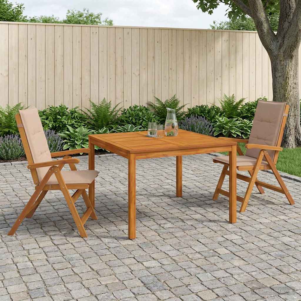 Garden Dining Set Natural Solid Acacia Wood with taupe cushion 2