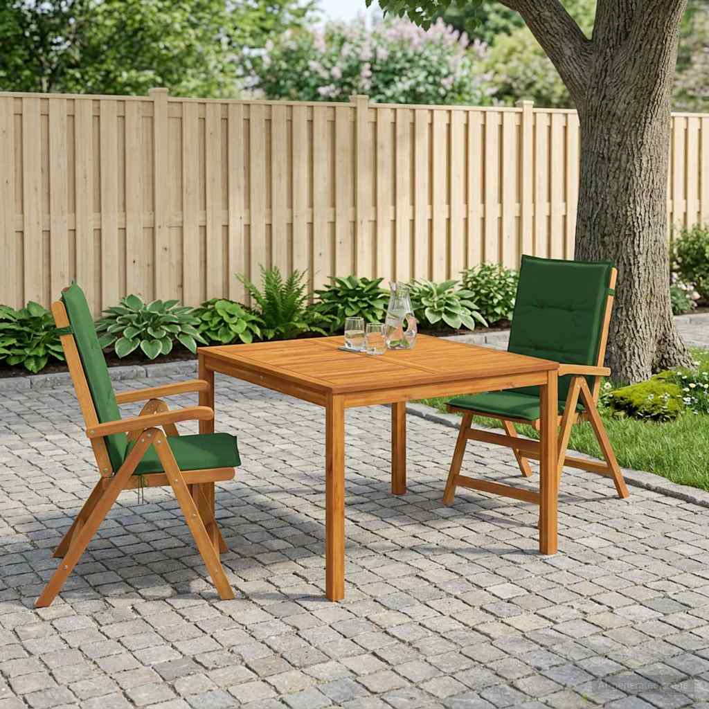 Garden Dining Set Natural Solid Acacia Wood with green cushion 2