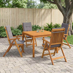 Garden Dining Set Natural Solid Acacia Wood with anthracite cushion 4