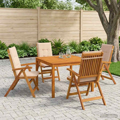 Garden Dining Set Natural Solid Acacia Wood with beige cushion 4