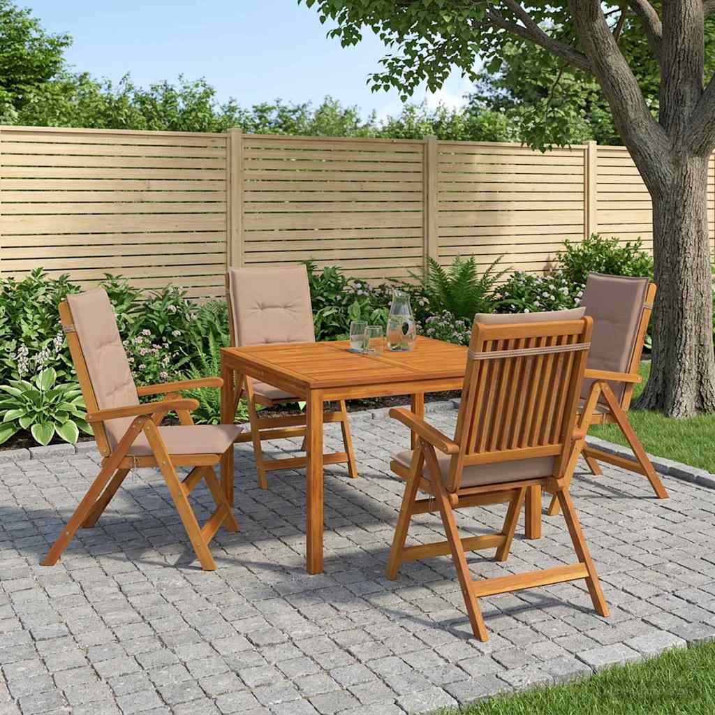 Garden Dining Set Natural Solid Acacia Wood with taupe cushion 4