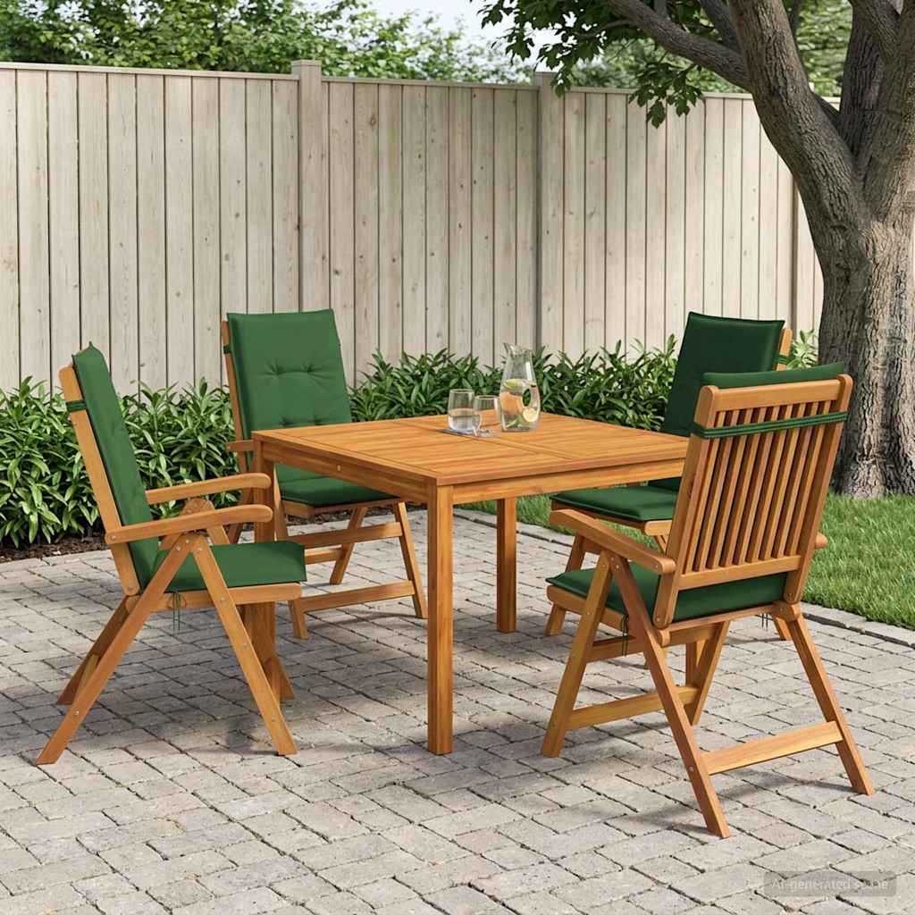 Garden Dining Set Natural Solid Acacia Wood with green cushion 4