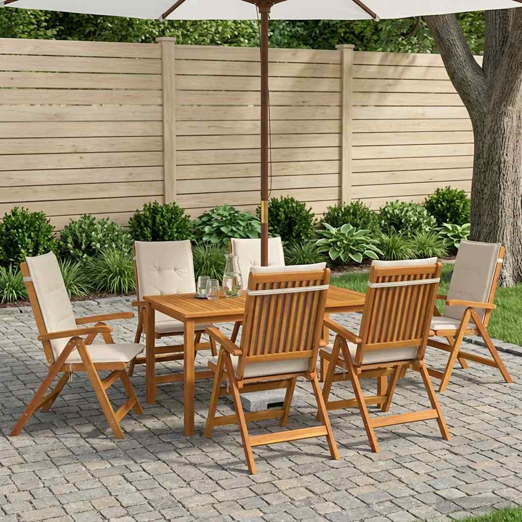 Garden Dining Set 6-Seaters Natural Solid Acacia Wood Cream Table + 6x chair