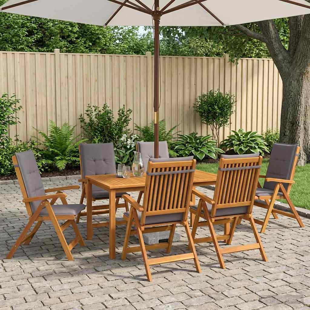 Garden Dining Set 6-Seaters Natural Solid Acacia Wood Anthracite Table + 6x chair