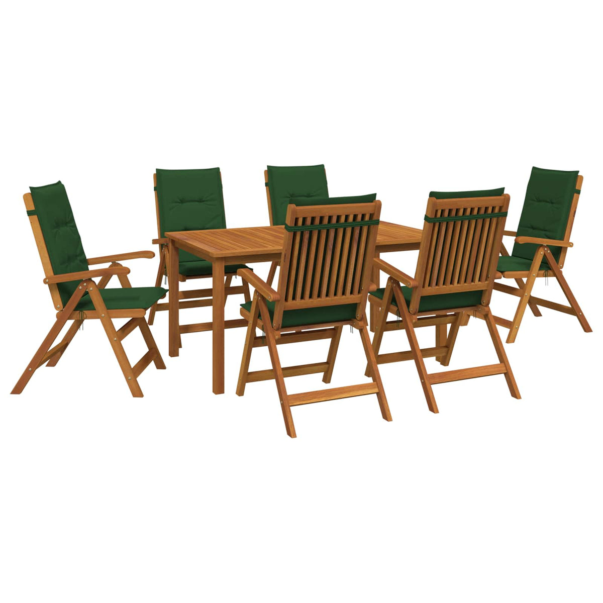 Garden Dining Set 6-Seaters Natural Solid Acacia Wood Green Table + 6x chair
