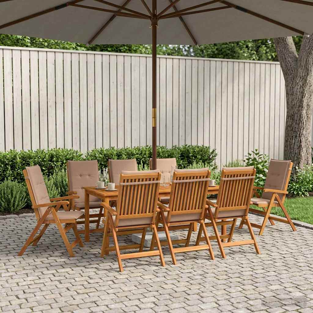 Garden Dining Set 6-Seaters Natural Solid Acacia Wood Taupe Table + 8x chair