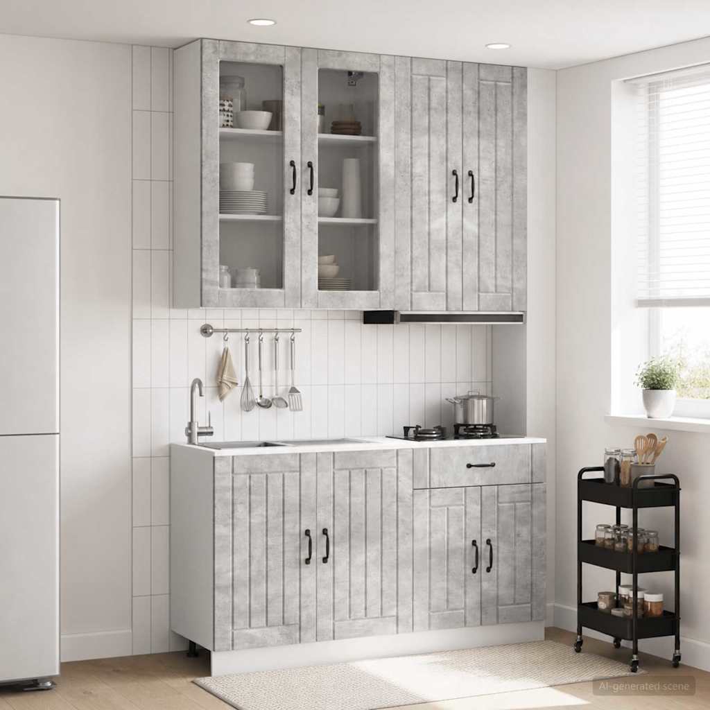 Kitchen Unit LUCCA 4 pcs Engineered Wood Concrete grey 100 cm
