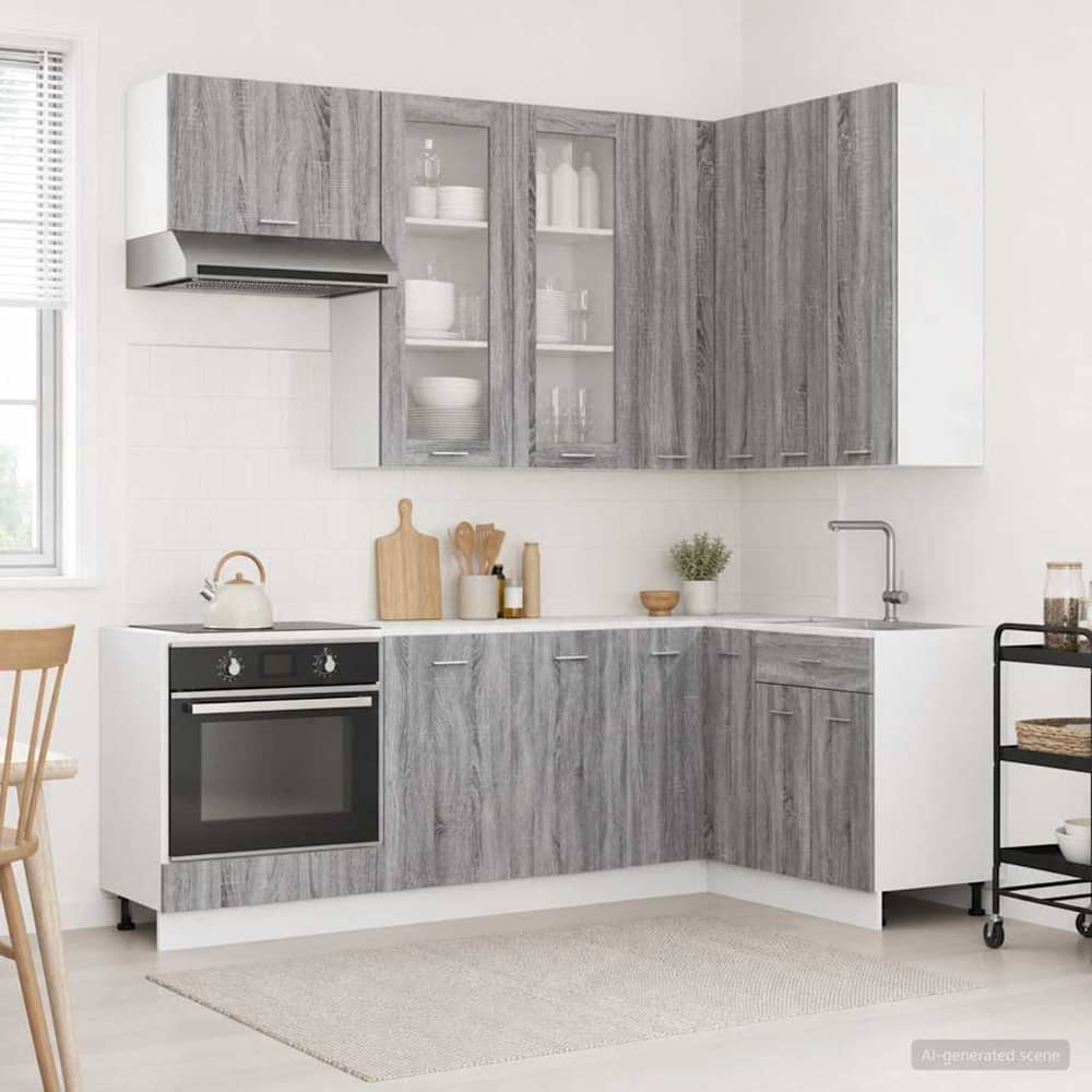 Kitchen Unit LYON 8 pcs Engineered Wood Grey sonoma 100 cm