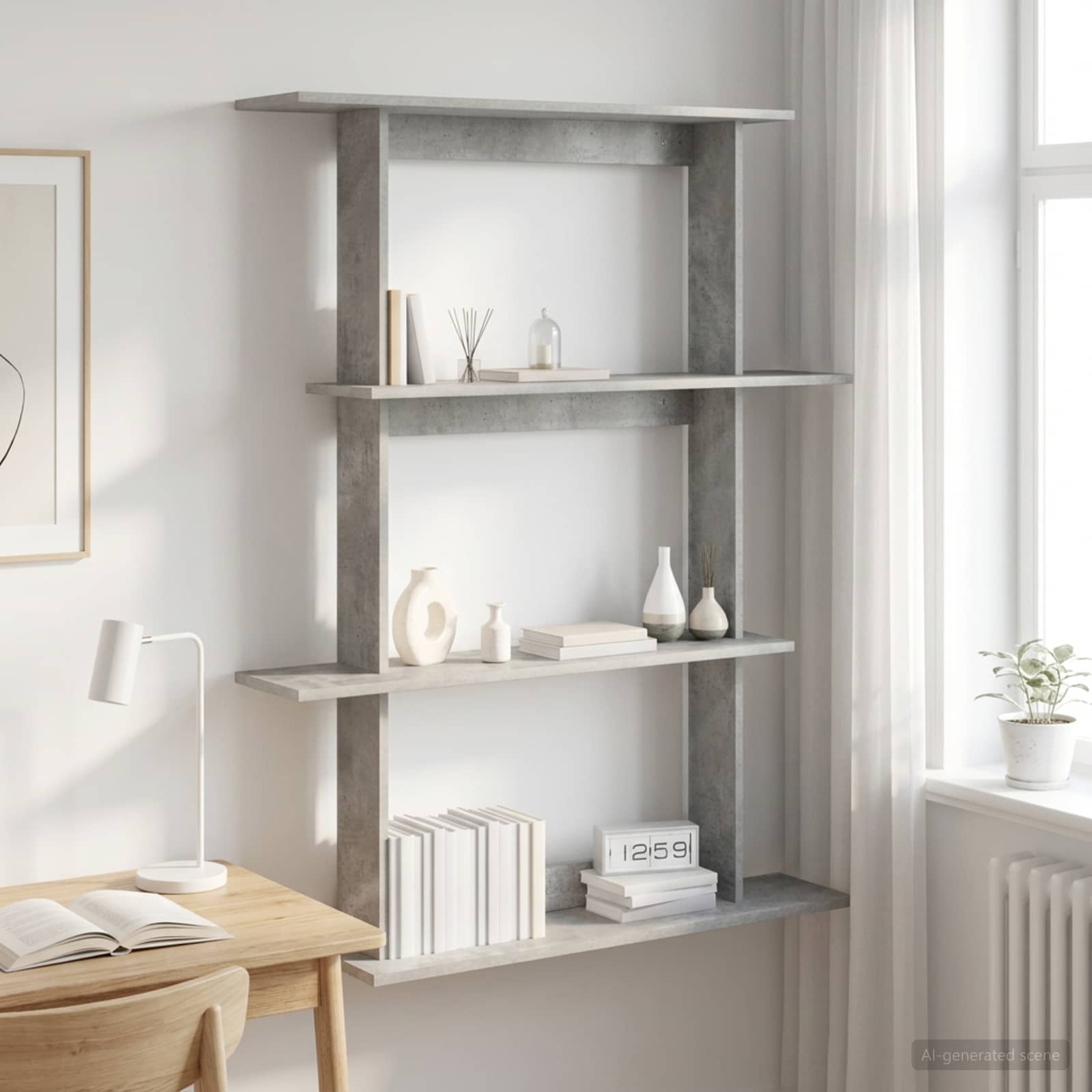 vidaXL Wall Shelf Concrete Grey 100 x 20 x 126 cm Engineered Wood 1