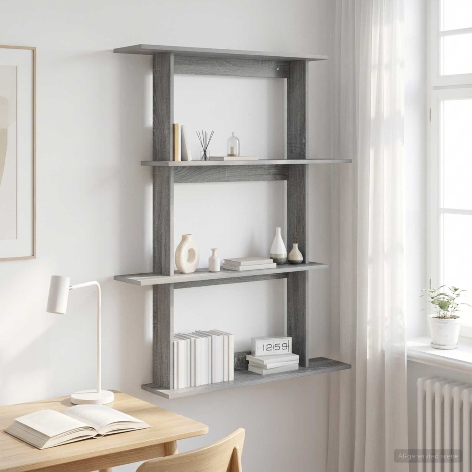 vidaXL Wall Shelf Grey Sonoma 100 x 20 x 126 cm Engineered Wood 1