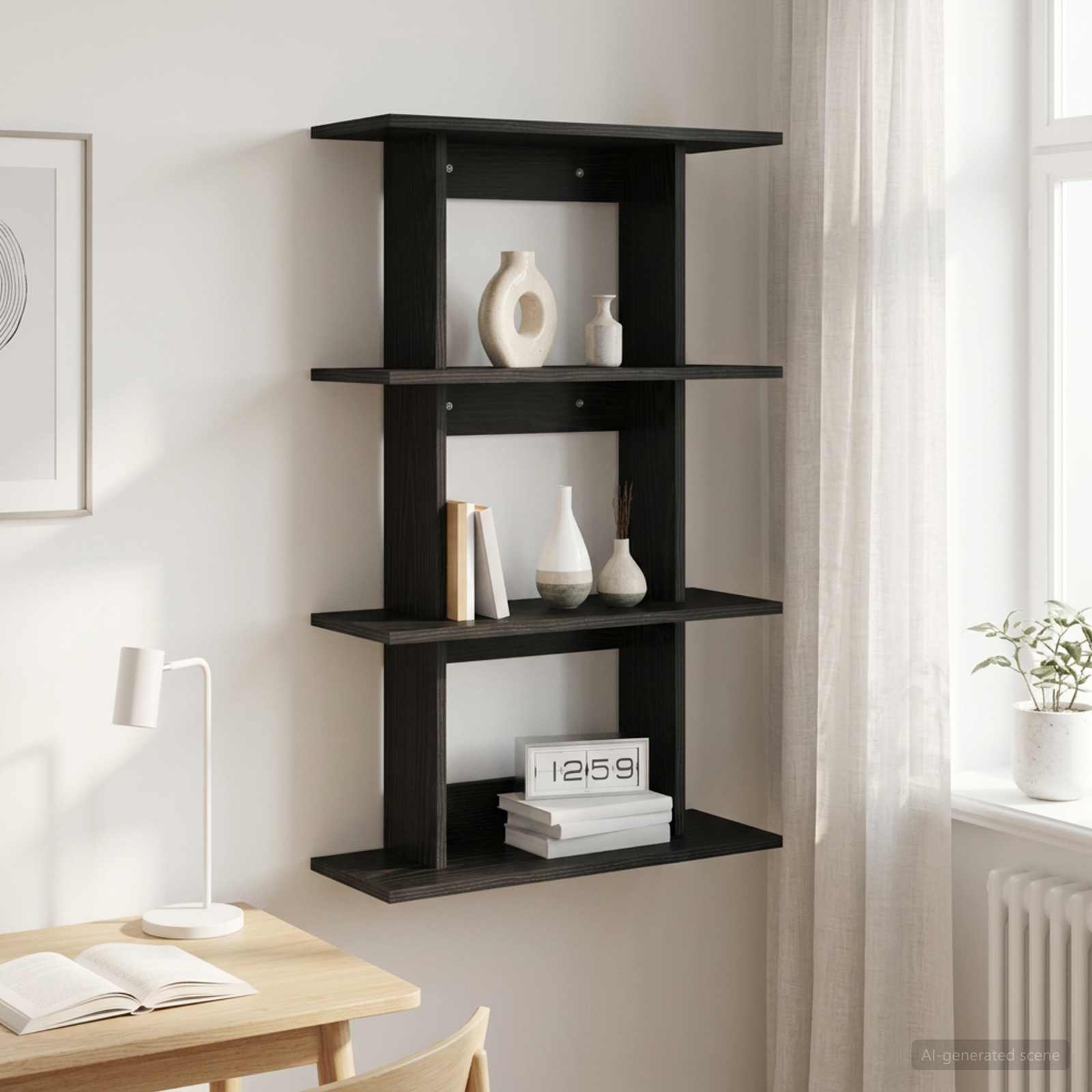 vidaXL Wall Shelf Wall-Mounted Black Oak 56 x 20 x 90 cm 1