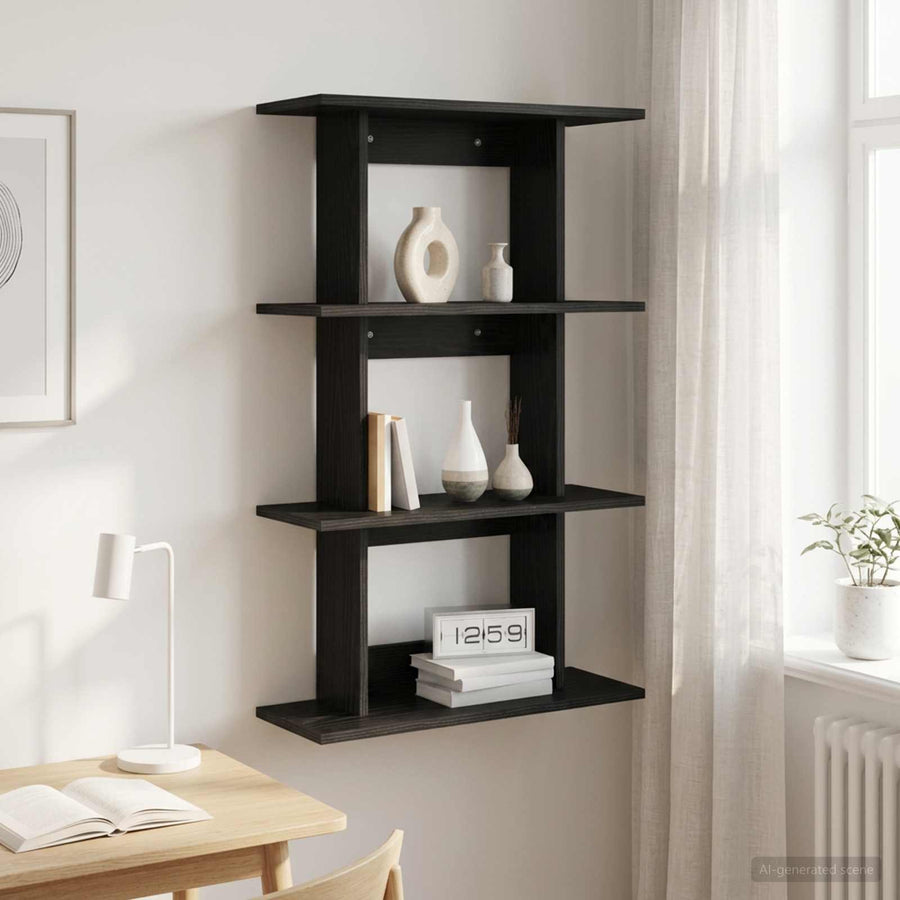 vidaXL Wall Shelf Wall-Mounted Black Oak 56 x 20 x 90 cm 1