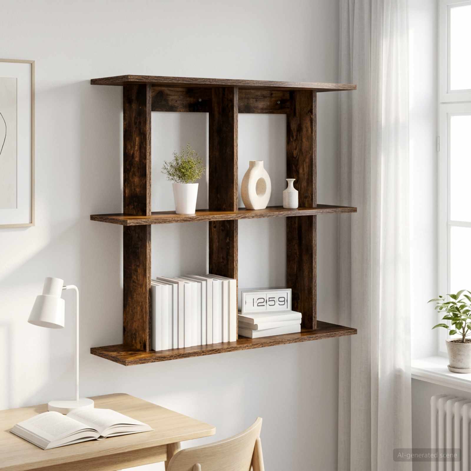 vidaXL Wall Shelf Wall-Mounted Smoked Oak 80 x 20 x 75 cm 1