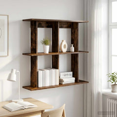 vidaXL Wall Shelf Wall-Mounted Smoked Oak 80 x 20 x 75 cm 1
