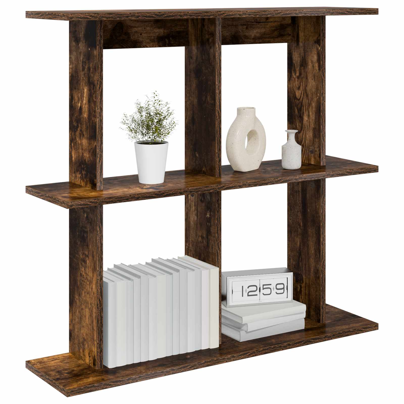 vidaXL Wall Shelf Wall-Mounted Smoked Oak 80 x 20 x 75 cm 3