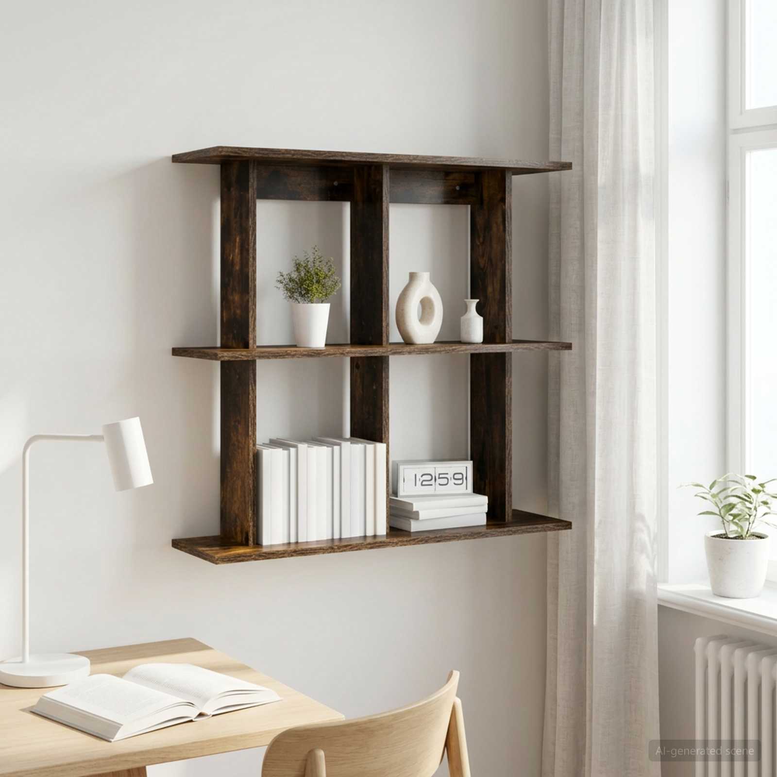 vidaXL Wall Shelf Wall-Mounted Smoked Oak 100 x 20 x 75 cm 1
