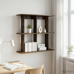 vidaXL Wall Shelf Wall-Mounted Smoked Oak 100 x 20 x 75 cm 1