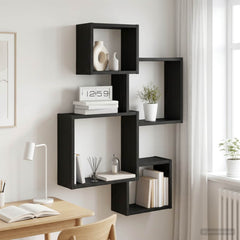 vidaXL Wall Cube Shelves Wall-Mounted Black Oak 64 x 13.5 x 91.5 cm 1