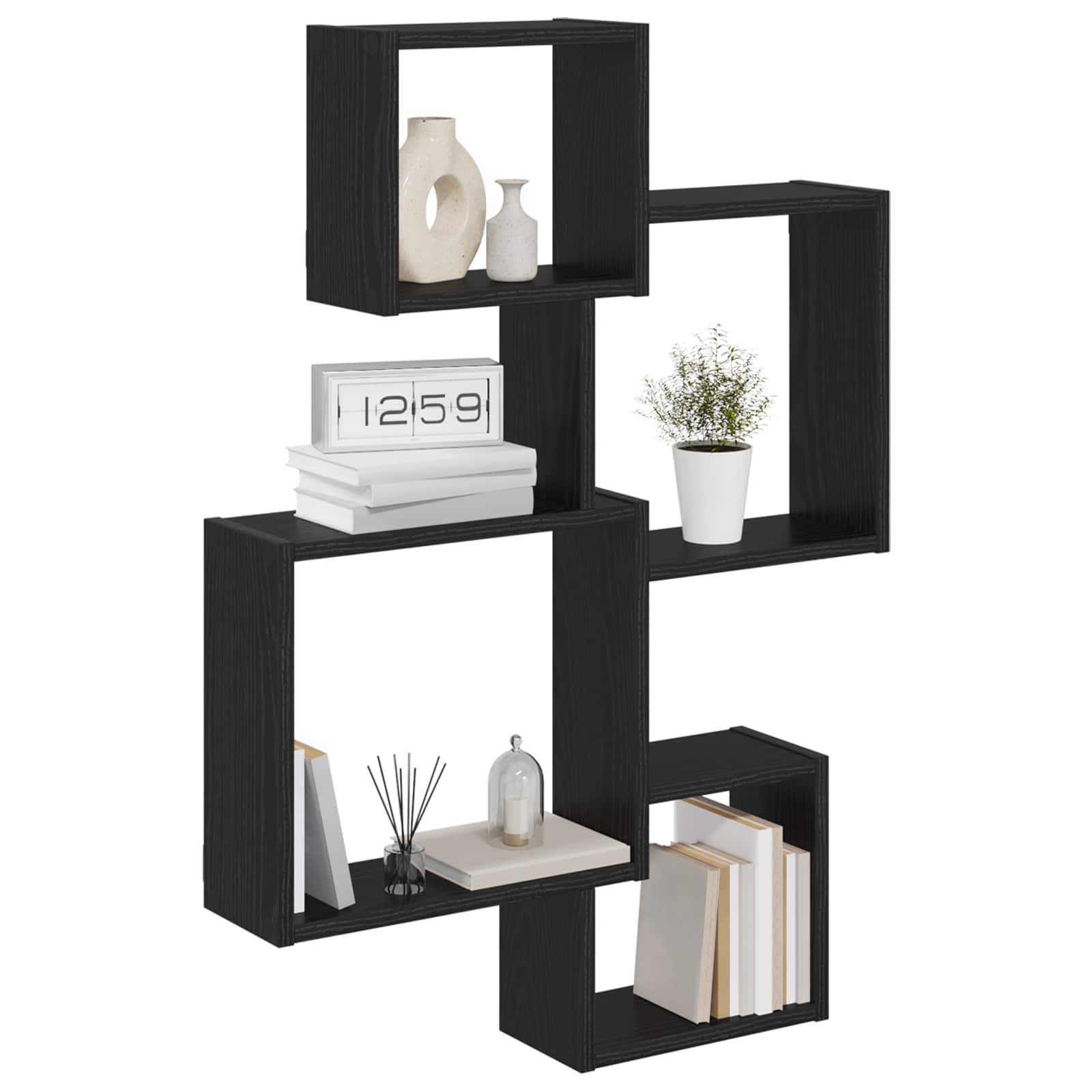 vidaXL Wall Cube Shelves Wall-Mounted Black Oak 64 x 13.5 x 91.5 cm 3