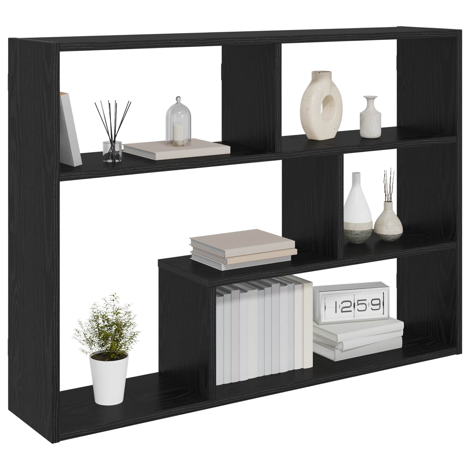 vidaXL Wall Shelf Wall-Mounted Black Oak 95 x 20 x 69.5 cm 3