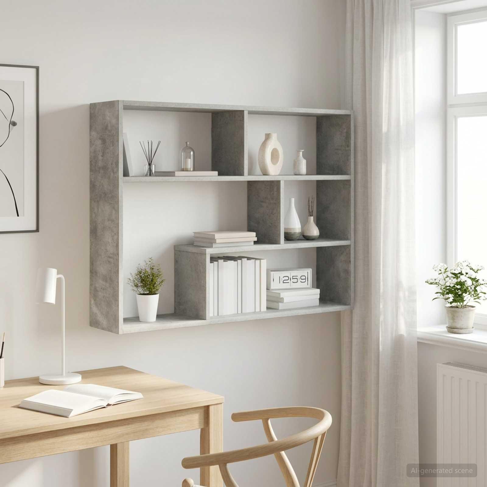 vidaXL Wall Shelf Wall-Mounted Concrete Grey 95 x 20 x 69.5 cm 1
