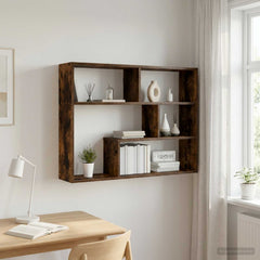 vidaXL Wall Shelf Wall-Mounted Smoked Oak 95 x 20 x 69.5 cm 1