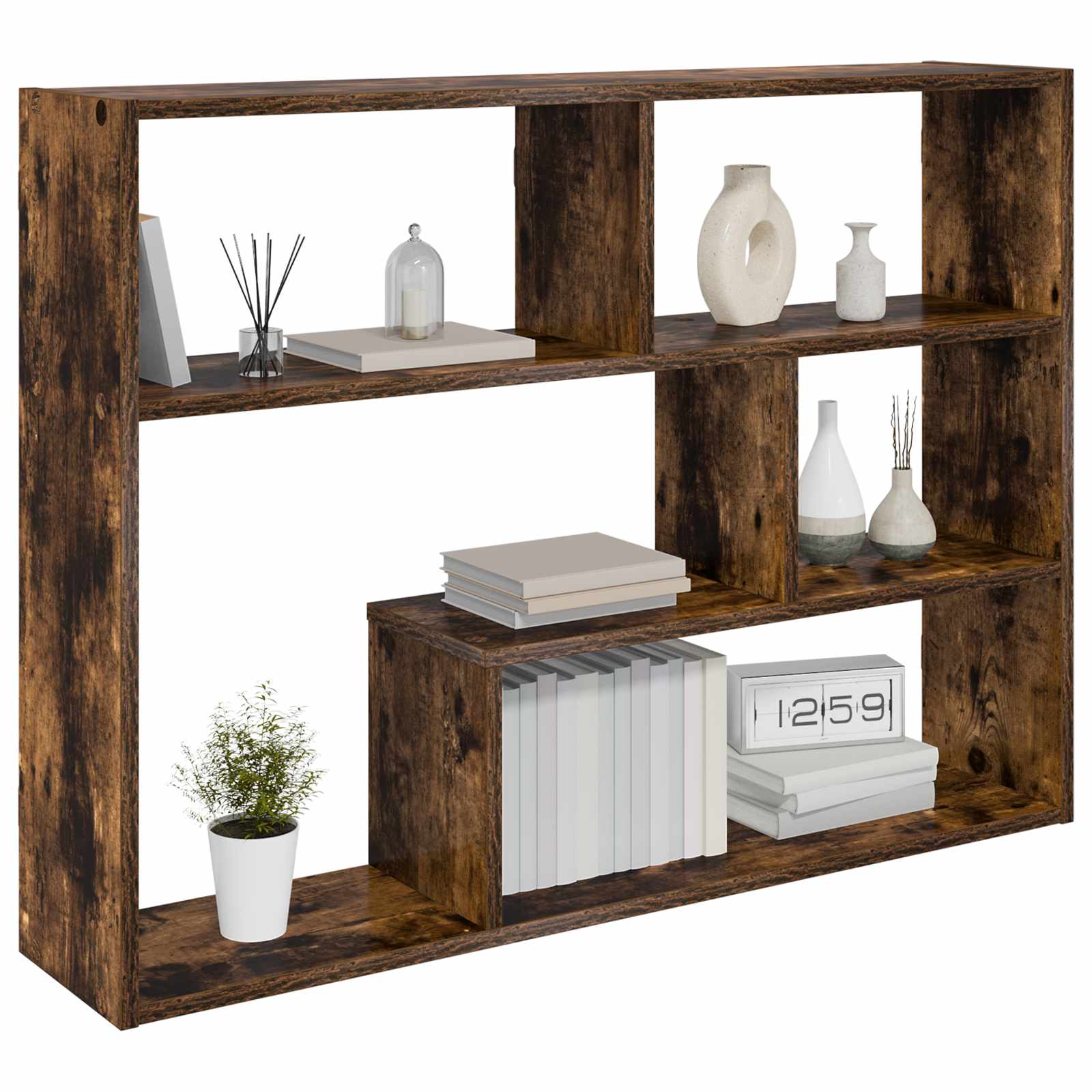 vidaXL Wall Shelf Wall-Mounted Smoked Oak 95 x 20 x 69.5 cm 3