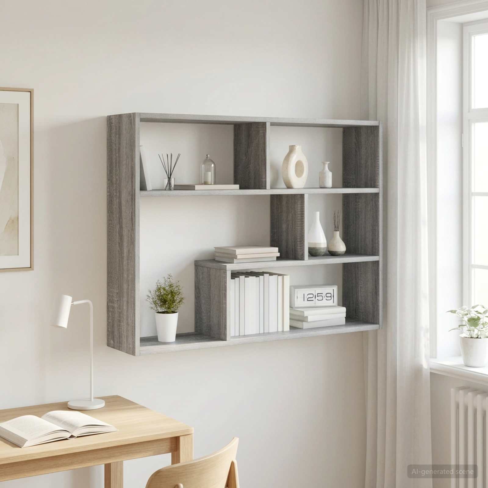 vidaXL Wall Shelf Wall-Mounted Grey Sonoma 95 x 20 x 69.5 cm 1