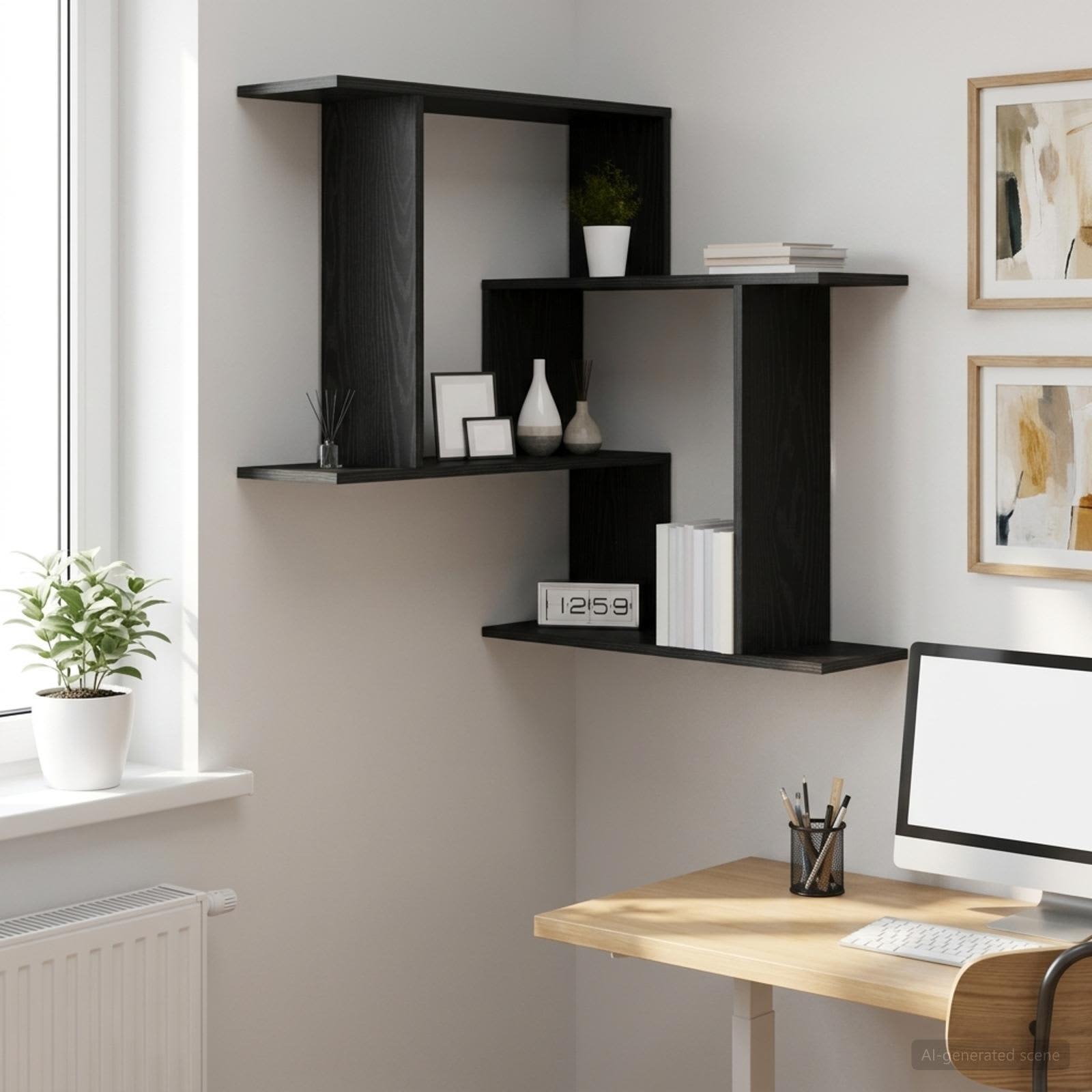 vidaXL Wall Shelf Black Oak 67 x 67 x 87 cm Engineered Wood 1