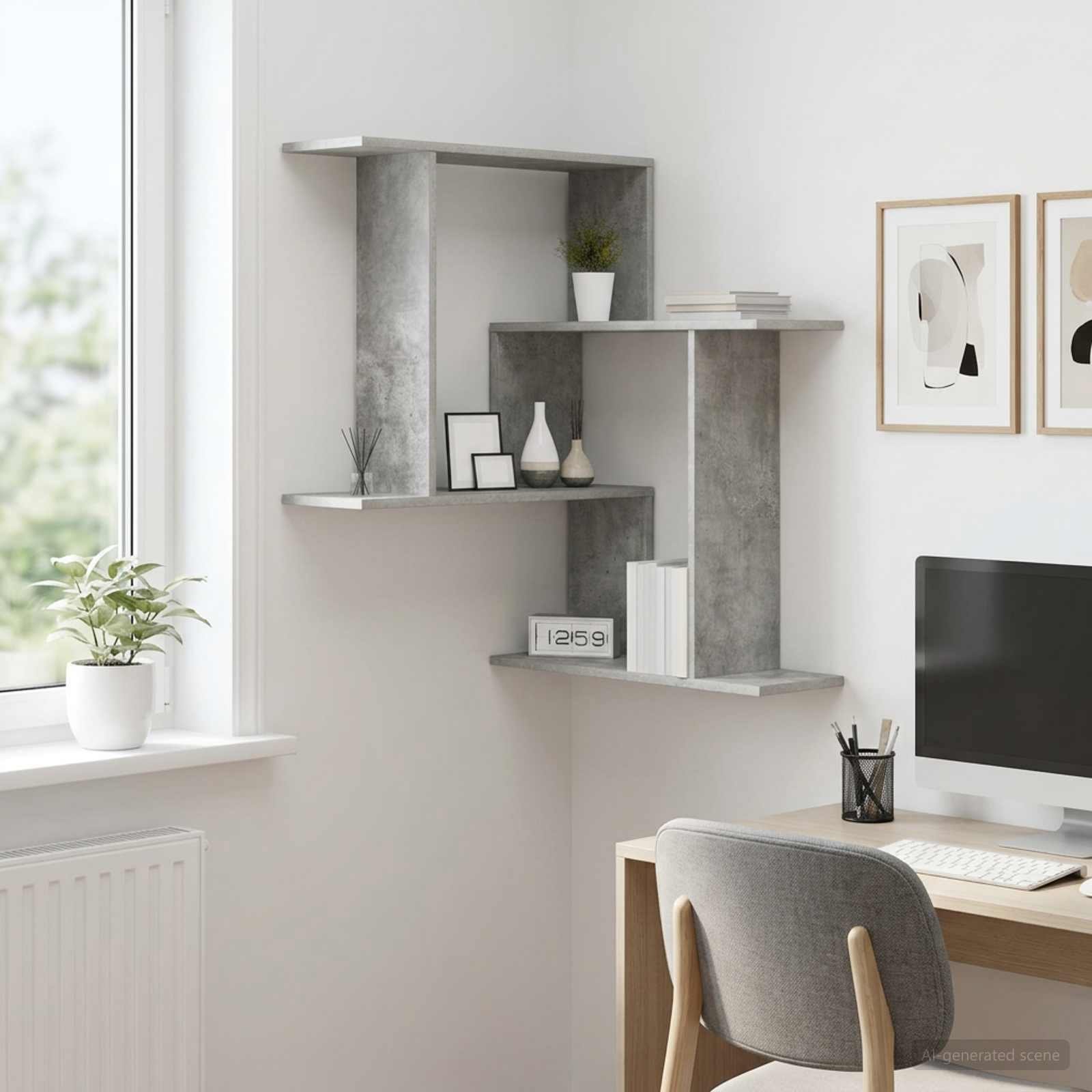 vidaXL Wall Shelf Concrete Grey 67 x 67 x 87 cm Engineered Wood 1