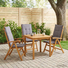 Reclining Garden Chairs Natural Solid Acacia Wood 3 pcs with anthracite cushion