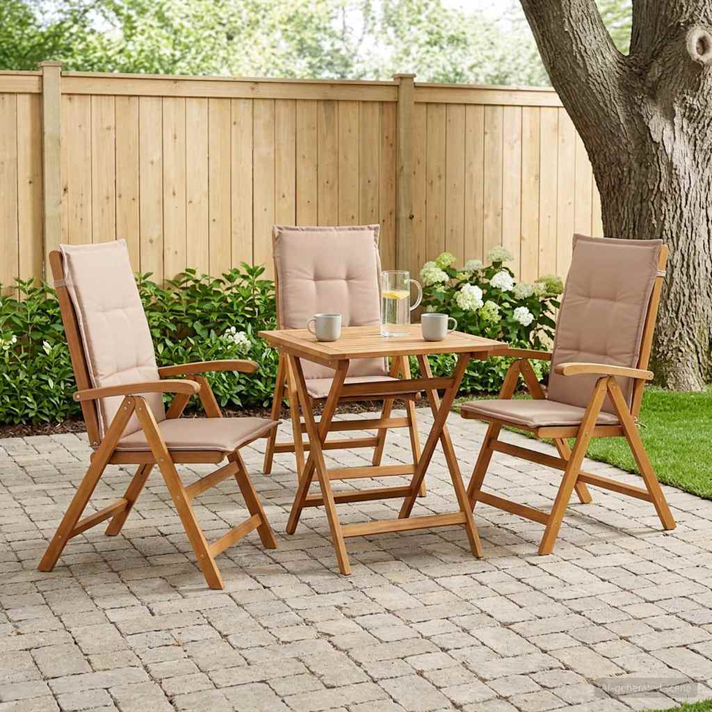 Reclining Garden Chairs Natural Solid Acacia Wood 3 pcs with taupe cushion