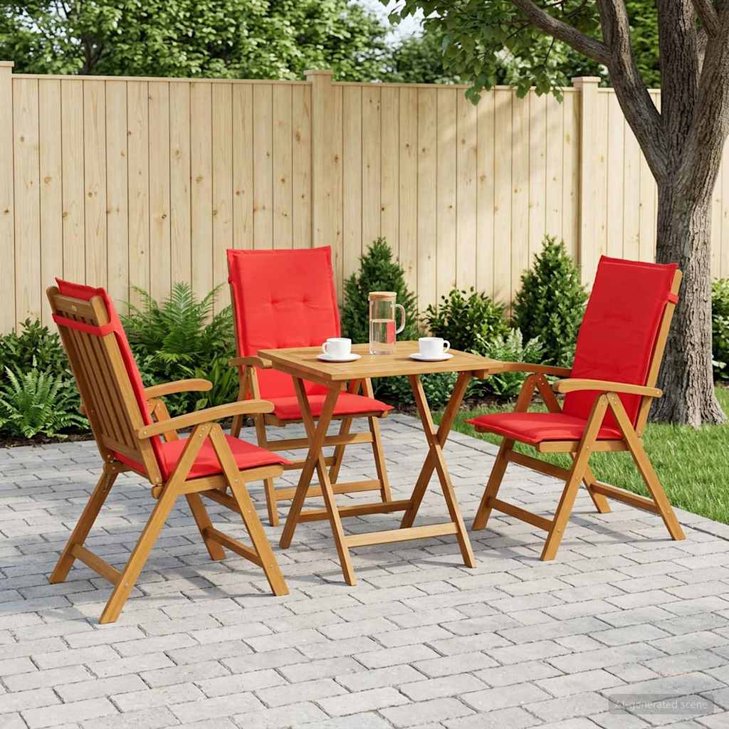 Reclining Garden Chairs Natural Solid Acacia Wood 3 pcs with red cushion