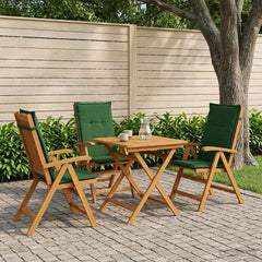 Reclining Garden Chairs Natural Solid Acacia Wood 3 pcs with green cushion