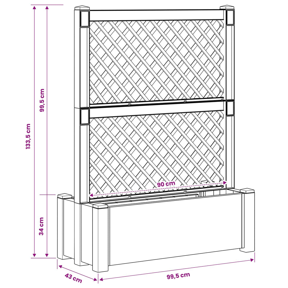 Big Planter with Trellis 99.5 x 43 x 133.5 cm PP White 1
