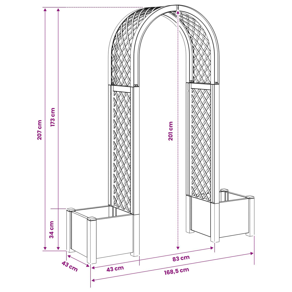 Rose Arch with Planter 168.5 x 43 x 207 cm PP Anthracite