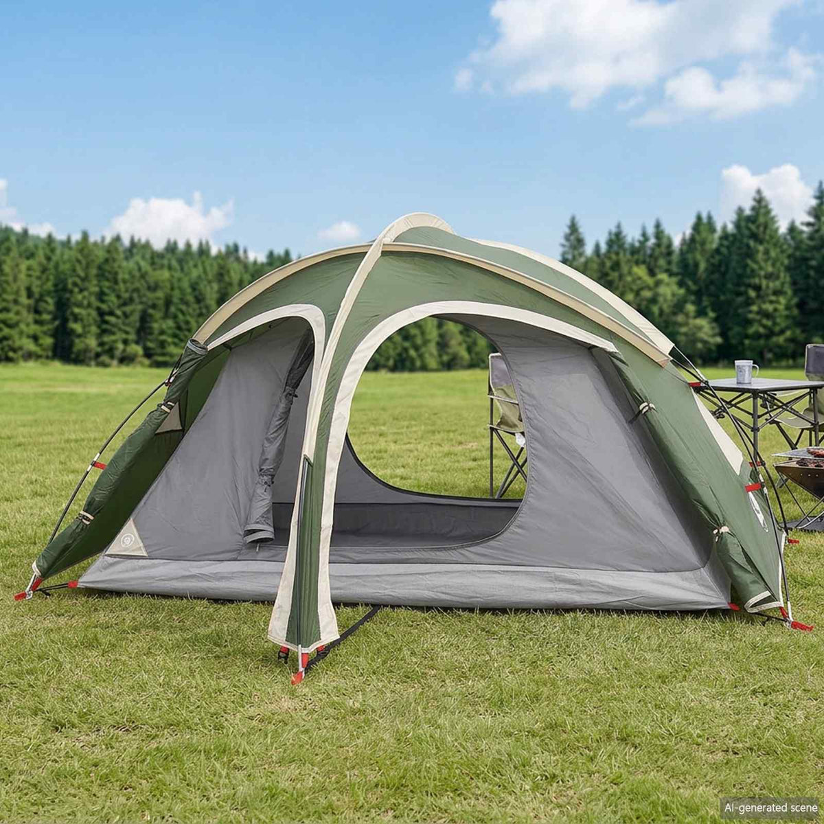 Trekking Tent with Rainfly Water-Resistant Green 2-Person