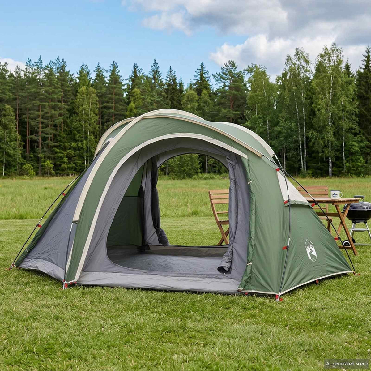 Trekking Tent with Rainfly Water-Resistant Green 3-Person
