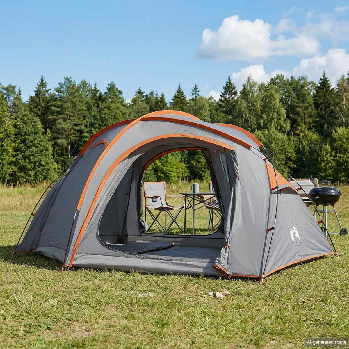 Trekking Tent with Rainfly Water-Resistant Grey and orange 3-Person
